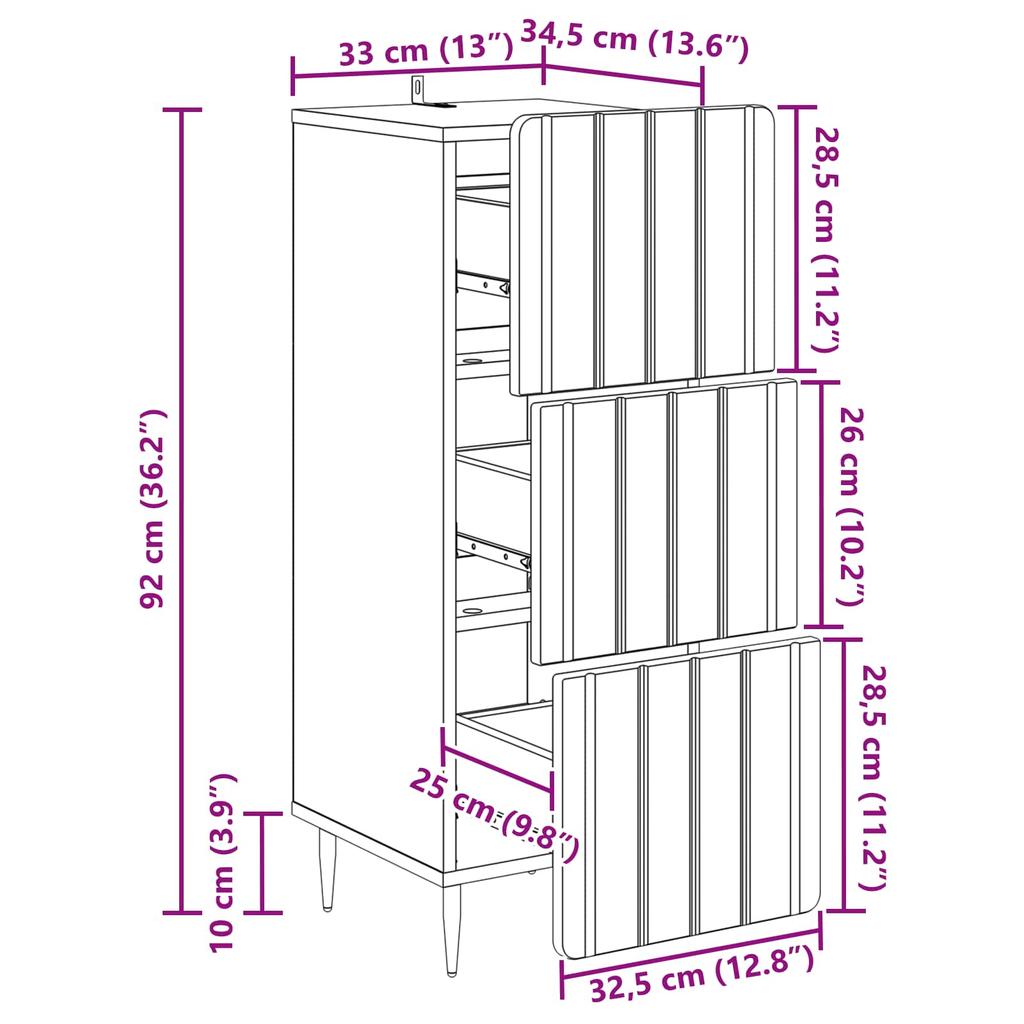 Drawer Cabinet Smoked Oak 33 x 34.5 x 92 cm