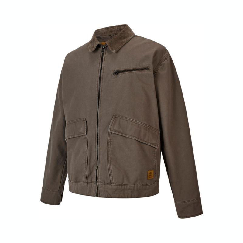 Timberland Washed Canvas Insulated Sports Zip-Up Long Sleeve Cotton Jacket Men Jackets Brown A5MAE-BK0