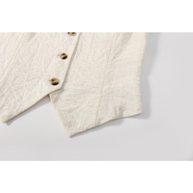 Linen vest thin women's vest summer new high-end slim short sleeveless suit v-neck waistcoat vest 009#