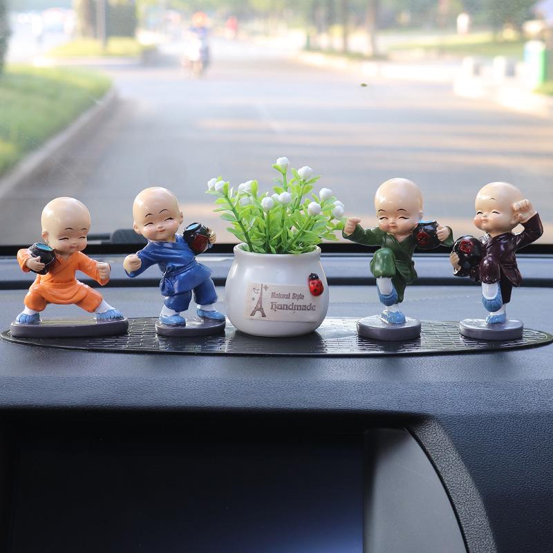 Shaking Head Monk Car Ornament Set - Cute Interior Decoration for Men and Women