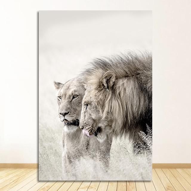 Malba Černá Bílá Plakáty a tisk Nordic Wall Art Obraz Moderní Obývací pokoj Dekorace Divoké zvíře Lev Leopard Plátno