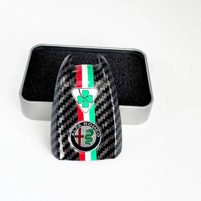 NSHGA1 Car Logo Key Cover Replacement Key Case for Alfa Romeo Giulia Stelvio Tonale Carbon Fiber Style