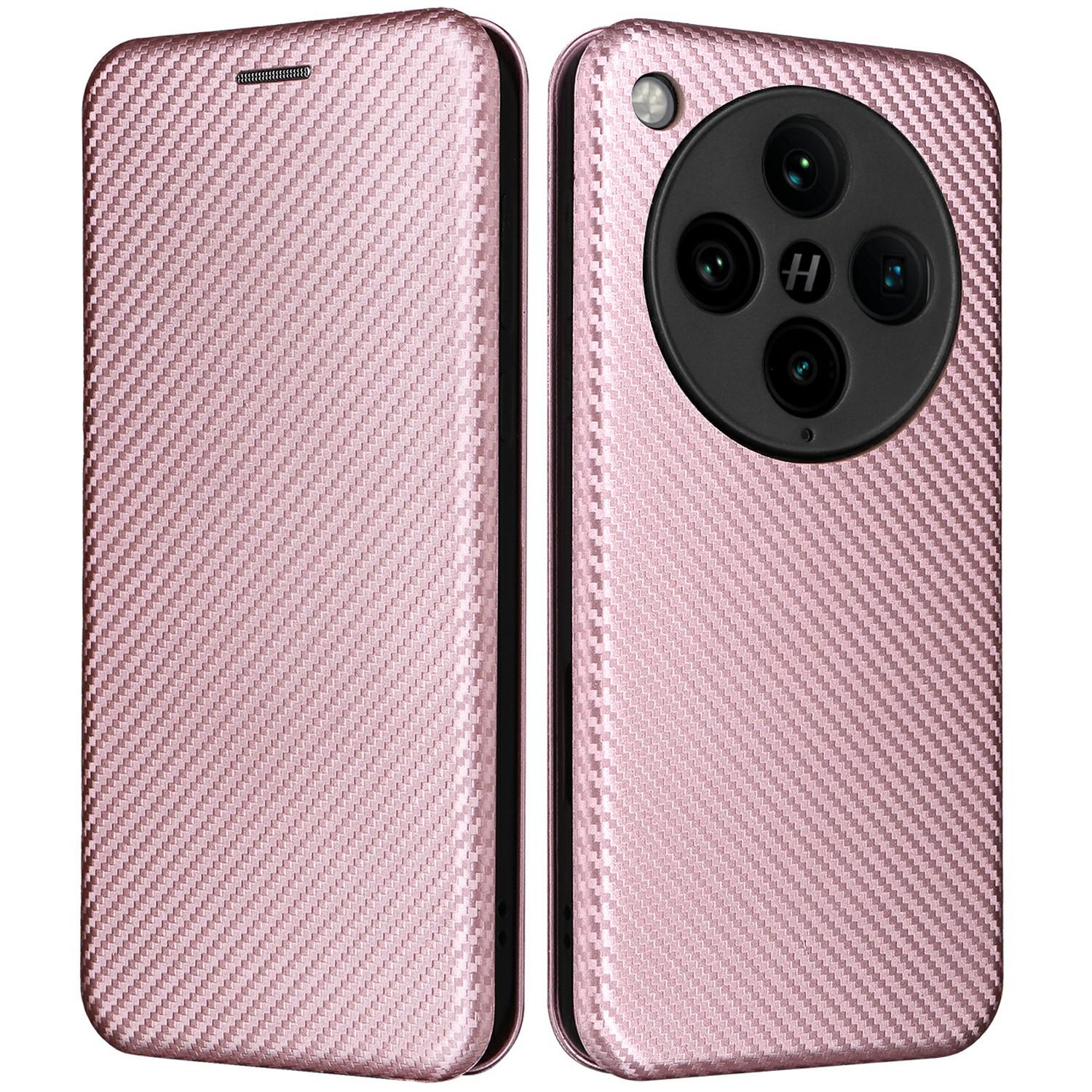 

For Oppo Find X8 Pro 5G Case Carbon Fiber Texture Drop-Proof PU Leather Phone Cover Rose Gold
