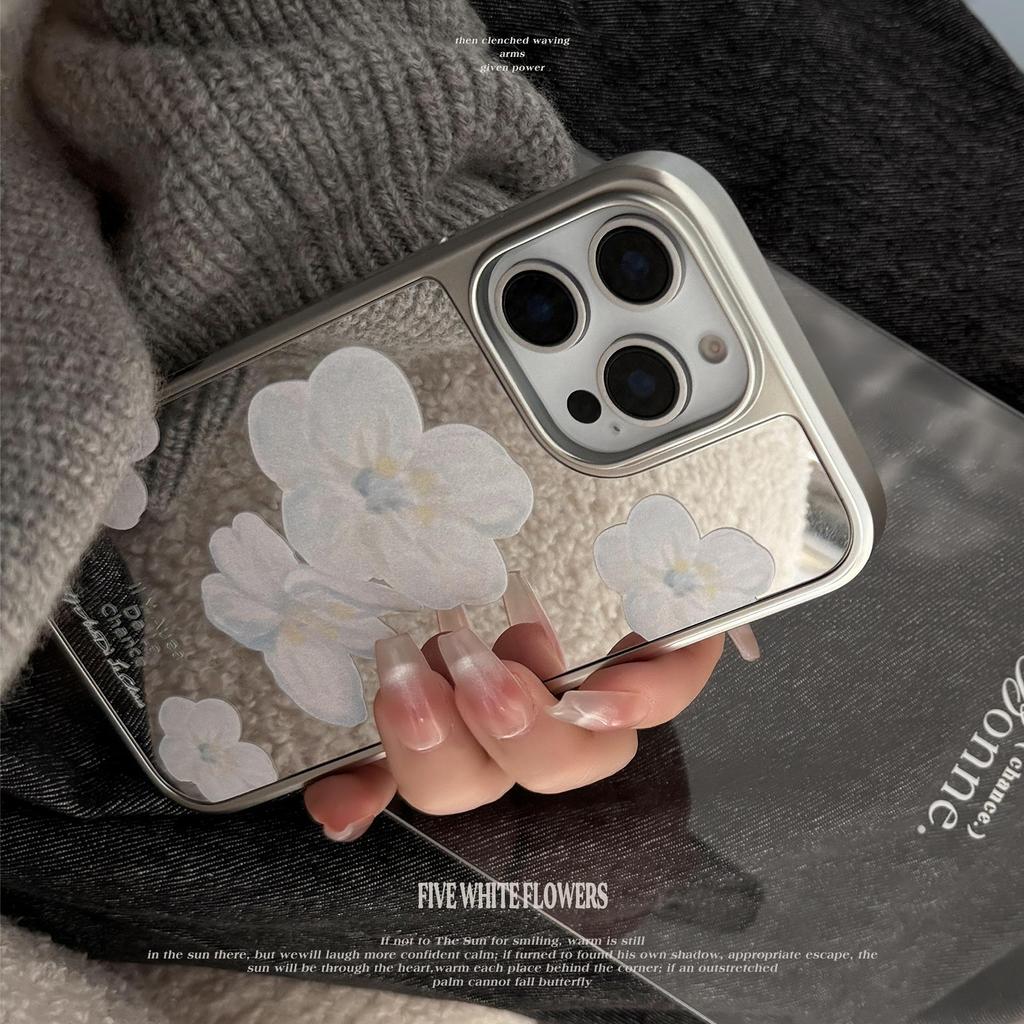 Mirror Blue Flower Case for iPhone 13 iPhone 15 iPhone 16 Pro Max