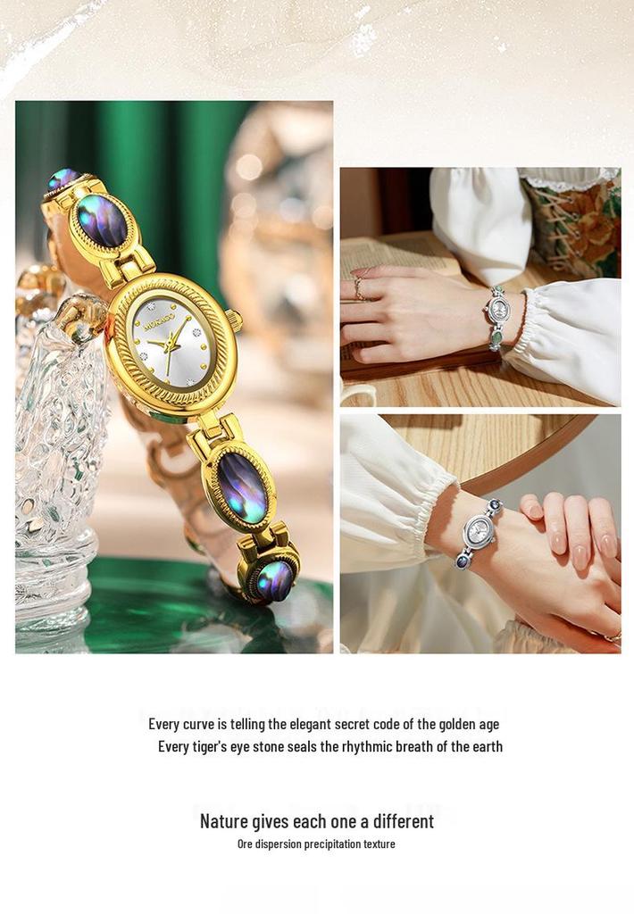 Mokaga Vintage Women's Quartz Watch - High Retro Tiger Eye Chalcedony with Light Luxury Waterproof Design