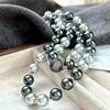 Retro Strong Light Is Round High Quality Cold Black Gray Artificial Crystal Pearl Necklace Collarbone Chain
