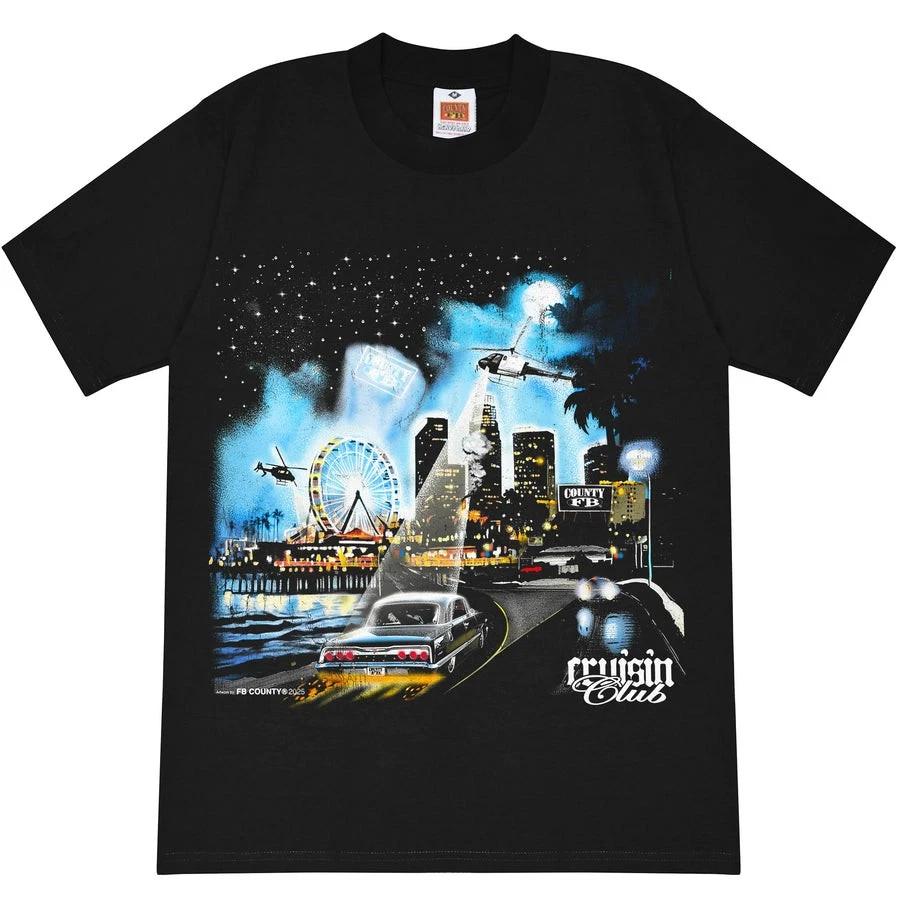 Cruisin Club Lowrider T-Shirt City Night Beach Car Street Graphic Tee XXL