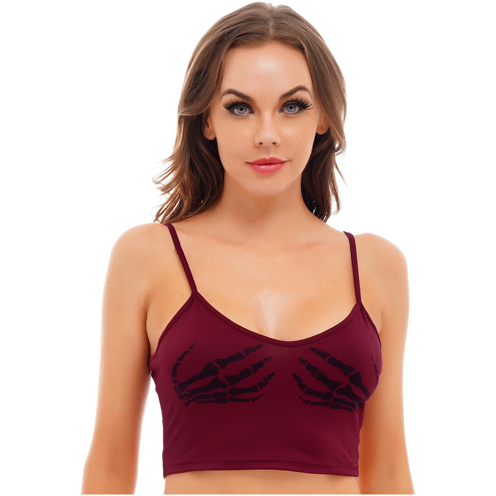 

Жіночий кроп-топ з принтом скелета, намальований від руки дизайн черепа, безрукавний спортивний боді, готичний стиль, вуличний одяг бордовий