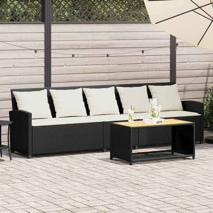VidaXL Garden Sofa with Cushions 5 Seater Black Wicker, Outdoor Sofa, 5 Seater Garden Sofa, Sofa 4104111