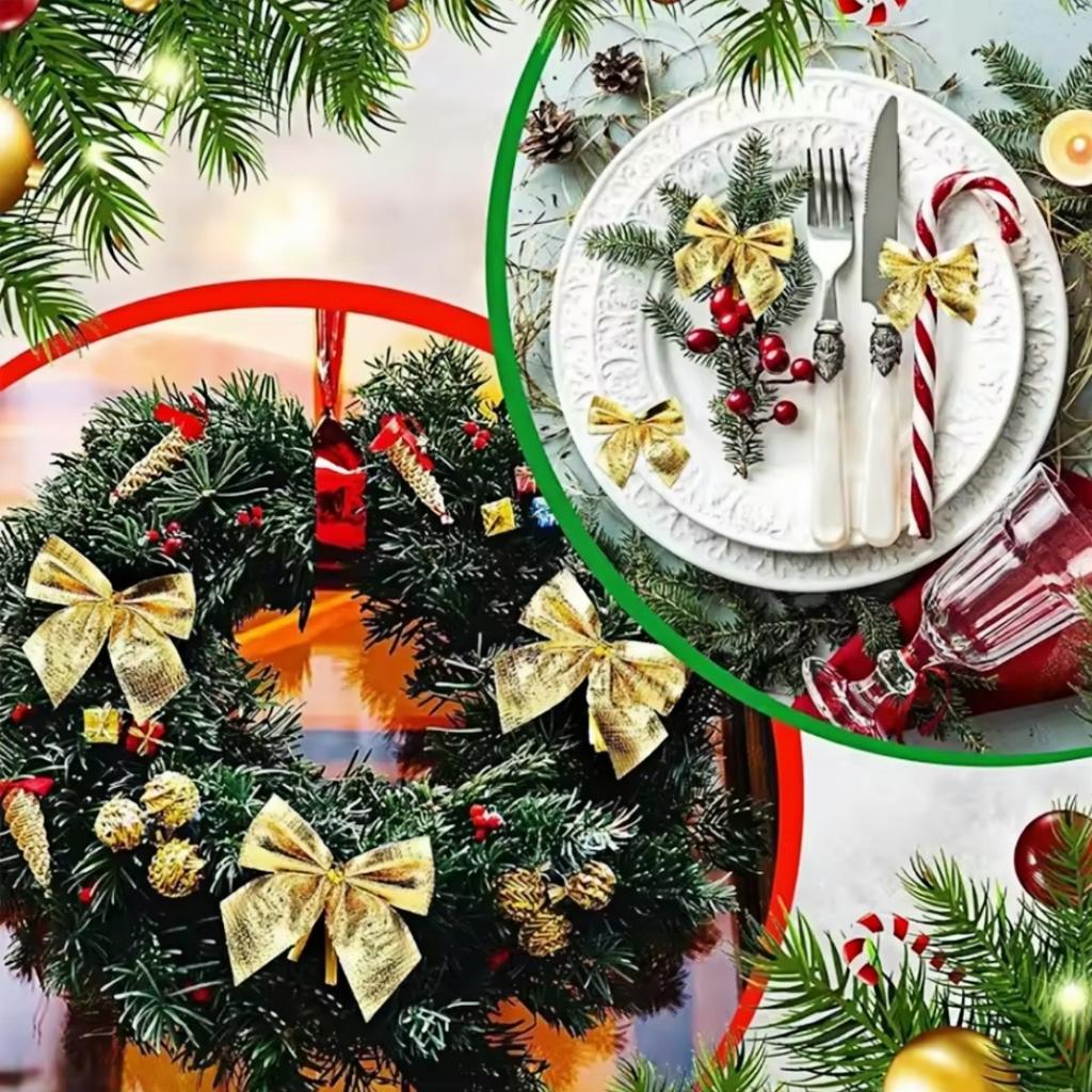 12-120PCS Christmas Bow Red Velvet Bow Xmas Tree Pendant Xmas Tree Pendant Wedding New Year Party Decor DIY Gift Box Wrapping