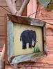 Old Wooden Frame Elephant Glass Painting  Rustic Farmhouse Wall Decor