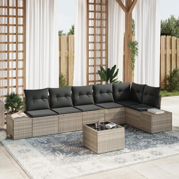 VidaXL Ensemble de canapé de jardin 7 pièces avec coussins gris en poly rotin 3347092