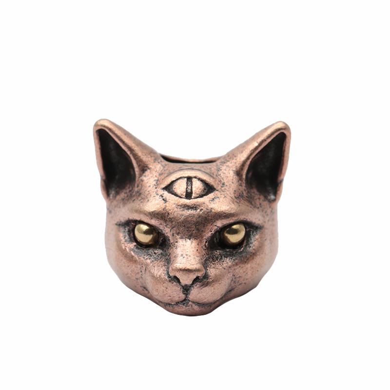 Three Eyed Egyptian Cat Brass Knife Beads EDC DIY Paracord Woven Bracelets Lanyard Pendants Accessories Outdoor Tool Hangings