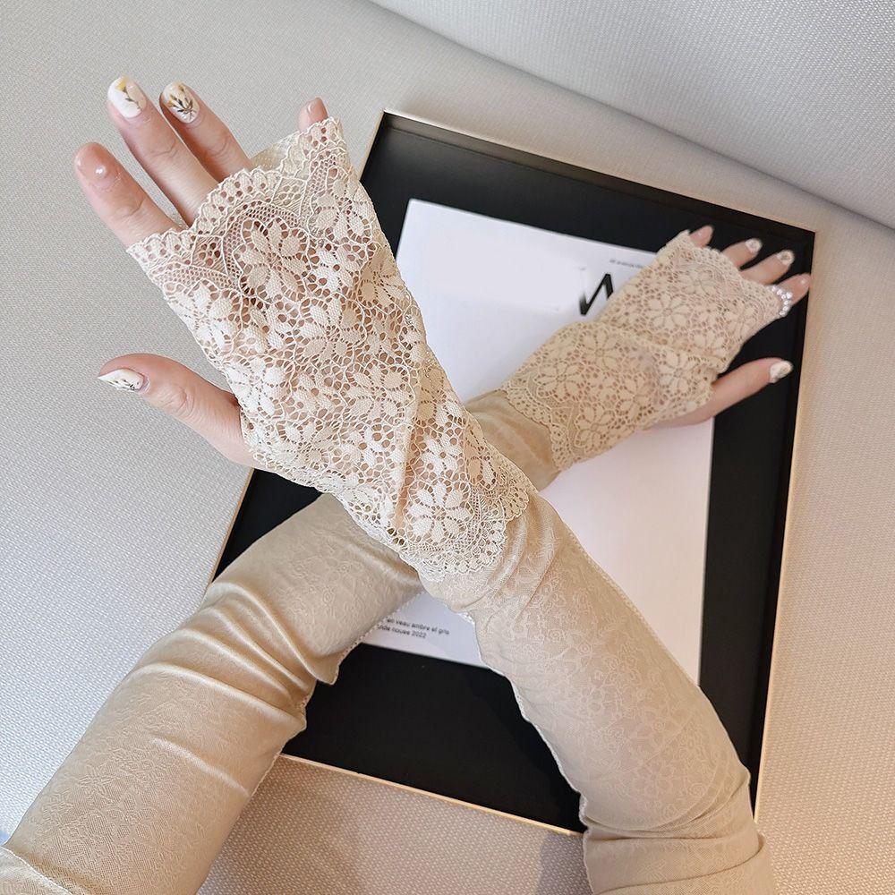 Anti-UV Sunscreen Sleeve UV Insulation Cycling Gloves Cute Lace Ice Silk Sleeves  Driving