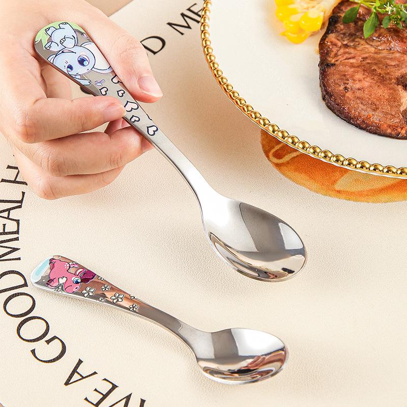 1/4pcs Stainless Steel Kids Cutlery Cartoon Pattern Carving Child Tableware Cute Knife Spoon Fork Set Outdoor Tableware