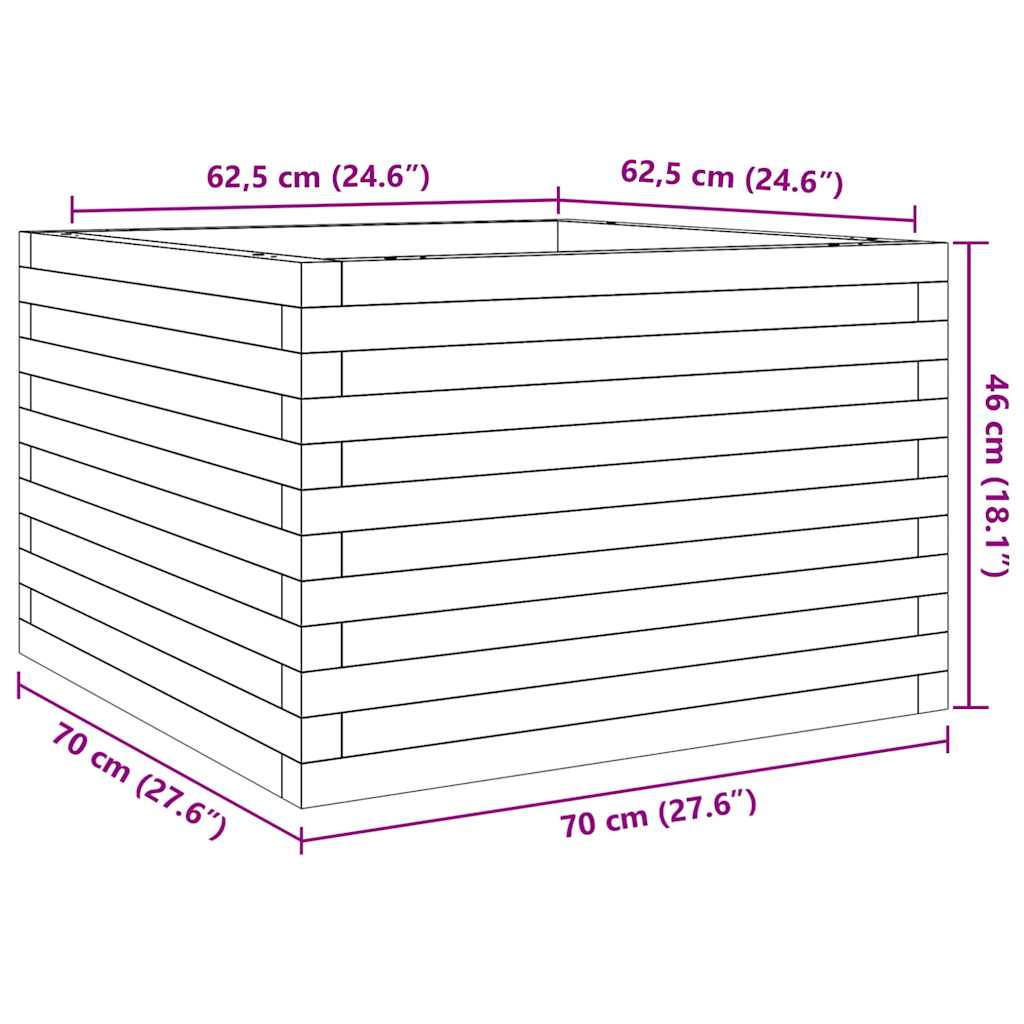Plant Pot Wax Brown 70 X 70 X 46 Cm Solid Pine Wood