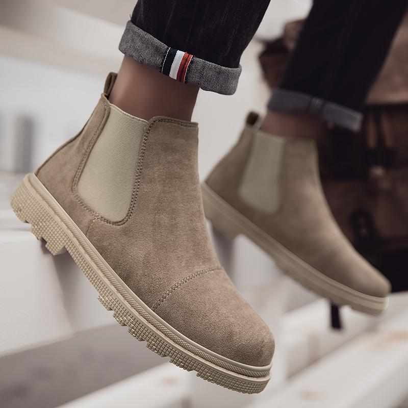 Fashion Men Anti Slip Ankle Boots Thick Soled Rubber Suede Leather Comfortable Outdoor Walking Shoes Brown Fashionable Retro Work Boots