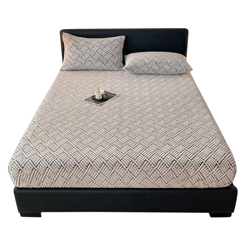 Bed Sheet with Elastic Band Single/Queen/King Fitted Sheet Mattress Cover Winter Warm Coral Fleece Fitted Bed Sheets for Bed