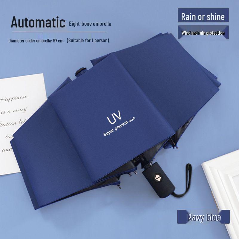 Black Vinyl UV Protection Automatic Three-Fold Rain Umbrella with Custom Logo