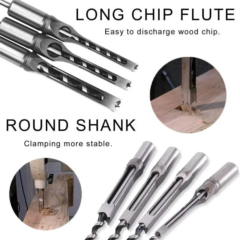 4PCS Woodworking Square Hole Drill Set Woodworking Square Tenon Drill Square Hole Opener Woodworking Square Hole Drill Set