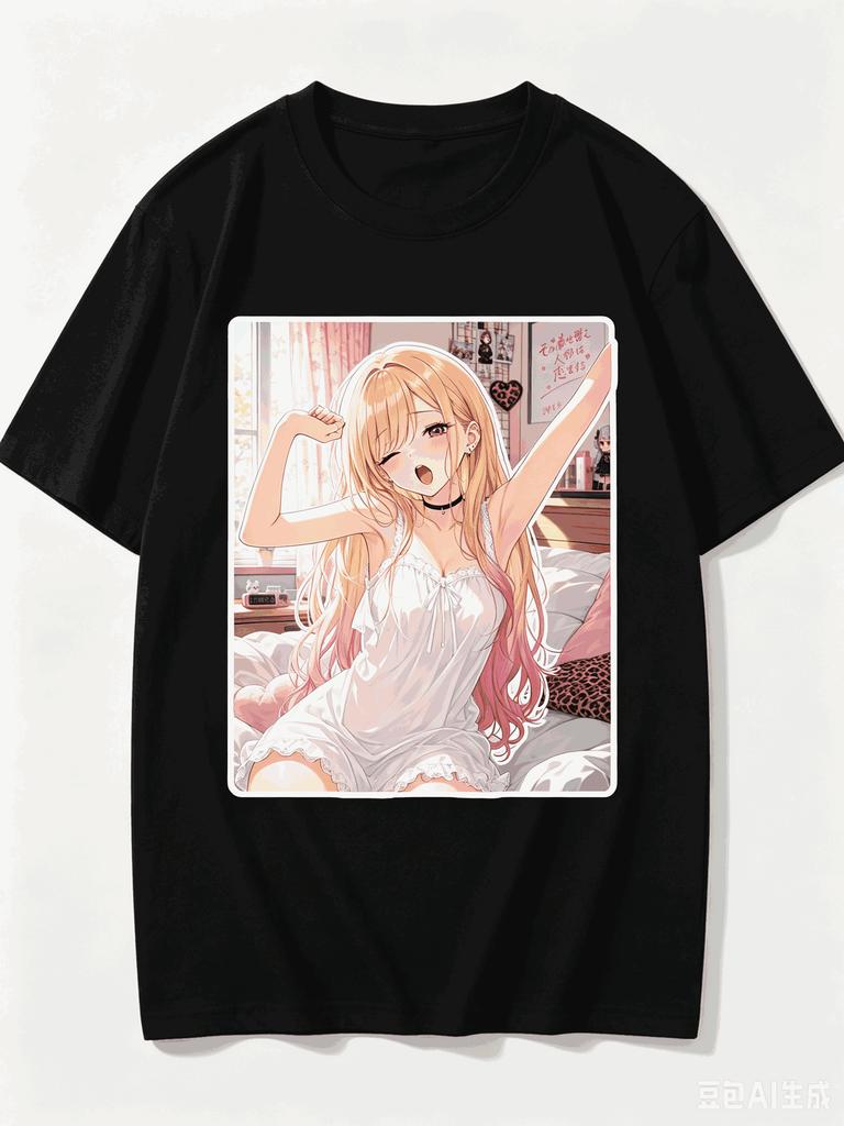 2026 New Unisex Crew Neck Casual Short Sleeve T-Shirt With Morning Stretch Bedroom Marin Kitagawa Anime Print T-shirt