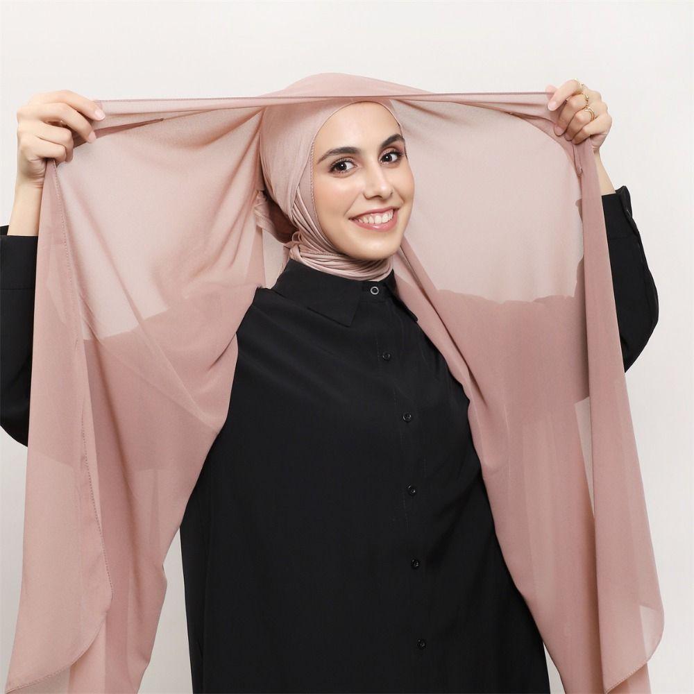 Einfarbiger Sofort-Chiffon-Hijab-Schal mit eingebauten Magneten Damen Chiffon-Schal Sommer
