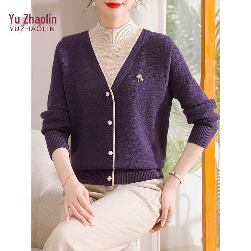YUZHAOLIN Faux Two-Piece Fleece-Lined Knitted Cardigan for Women