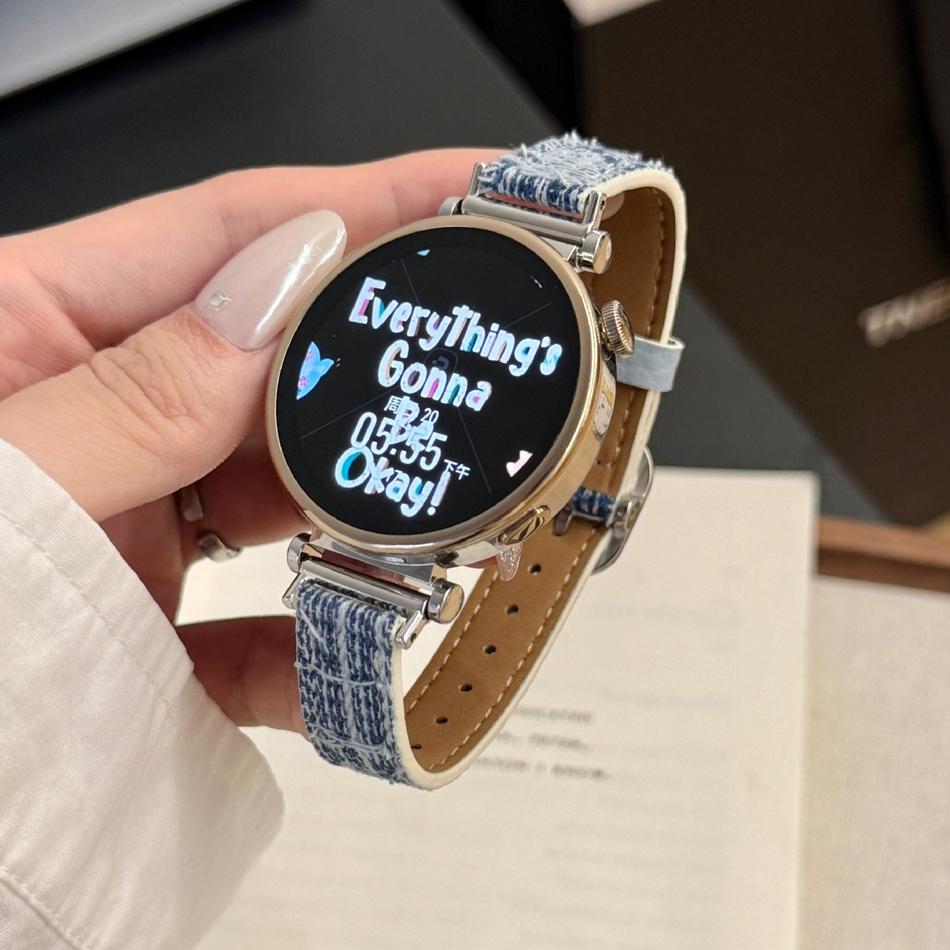 18/20/22MM Watch Bands For Samsung Galaxy Watch 8/7/4 6 Classic 5 Pro Square Metal Denim Leather Strap For Amazfit Bip/GTS GT2