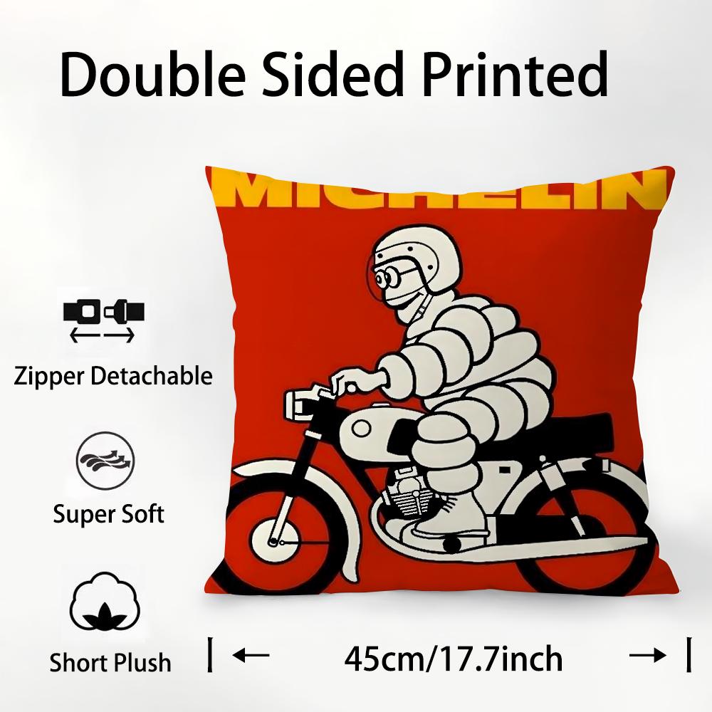 M-MichelinS T-Tyres Pillow Case Plush Fabric Soft Double Sided Print Sofa Cushion Cover Throw Pillow Covers
