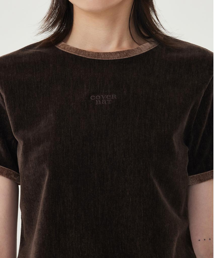 COVERNAT WOMAN Velour Short Sleeve Tee Chocolate