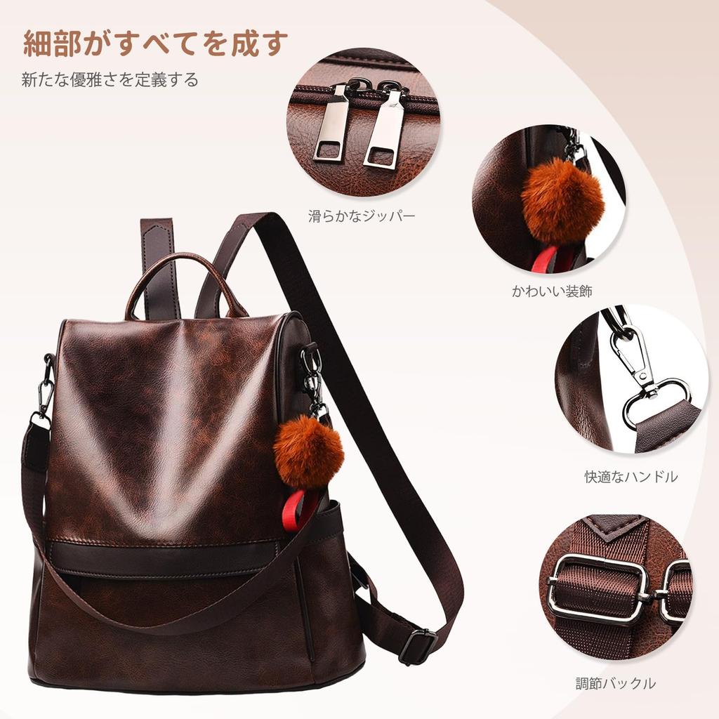 Backpack Stylish Backpack with School Shoulder Large for Black [NICOLE & DORIS] Women's - Pom-Pom, Anti-Theft, Waterproof, Lightweight, Bag, Casual,