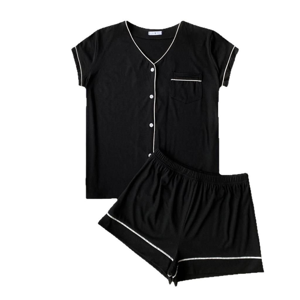 European and American Loungewear Set Summer Cardigan Three-quarter Sleeve Shorts Two-piece Pajamas Women's Nightwear