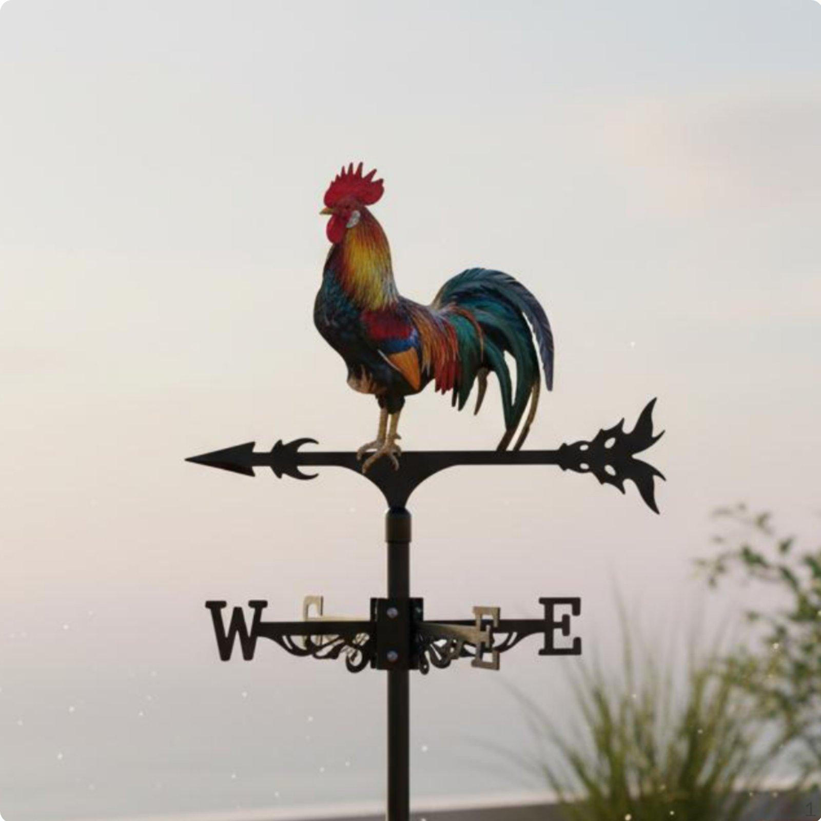 Weathercock Weathervane Wrought Iron Metal Weather Resistant Roof Mount Wind Indicator