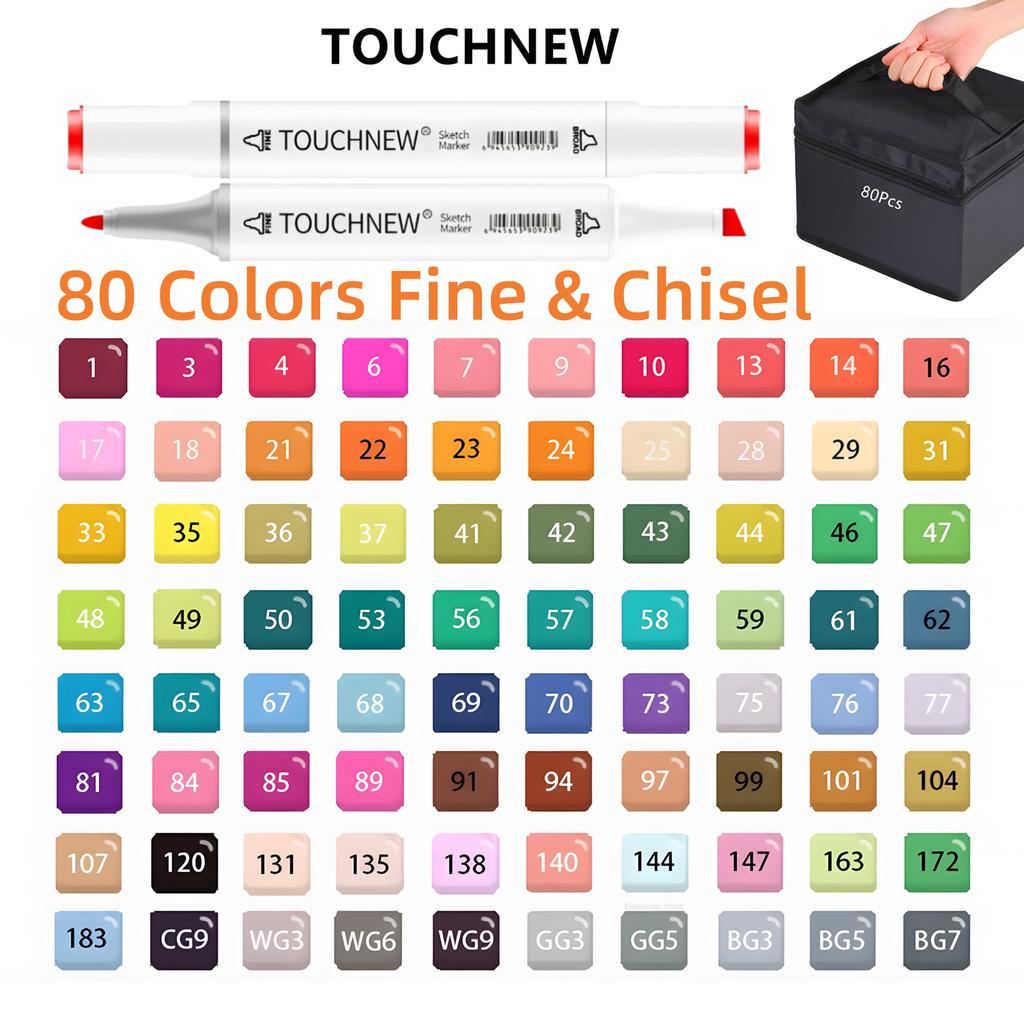 TOUCHNEW Alcohol Markers Soft Brush,Dual Tip Fine&Chisel / Brush&Chisel Art Markers Set for Adult Artists Drawing Coloring