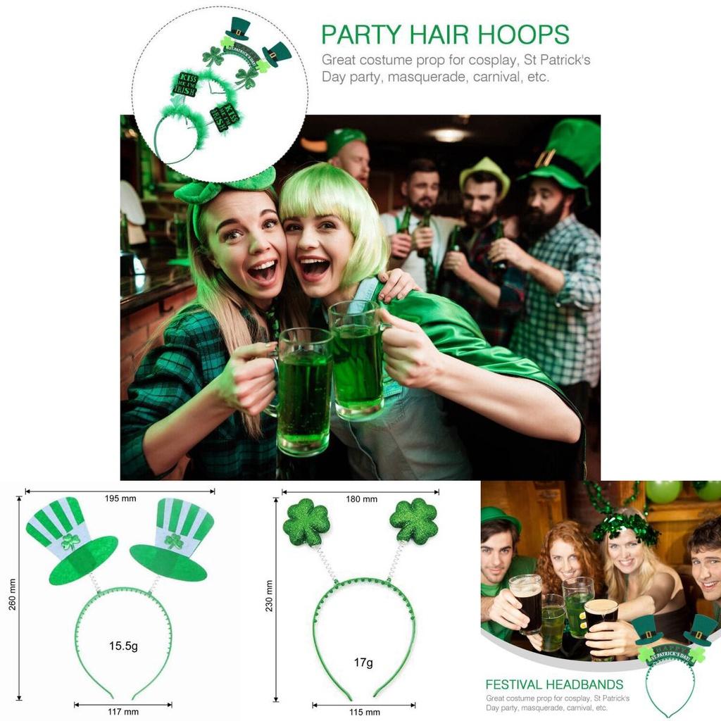 St. Patrick's Day Green Clover Hair Band Elf Hat Headband Set