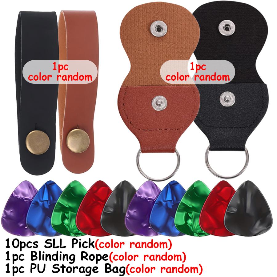 Guitar Accessories Set: 10Pcs 0.5mm Smooth Guitar Picks, 1Pc Portable PU Storage Bag & 1Pc Guitar Neck Strap for Guitar & Bass
