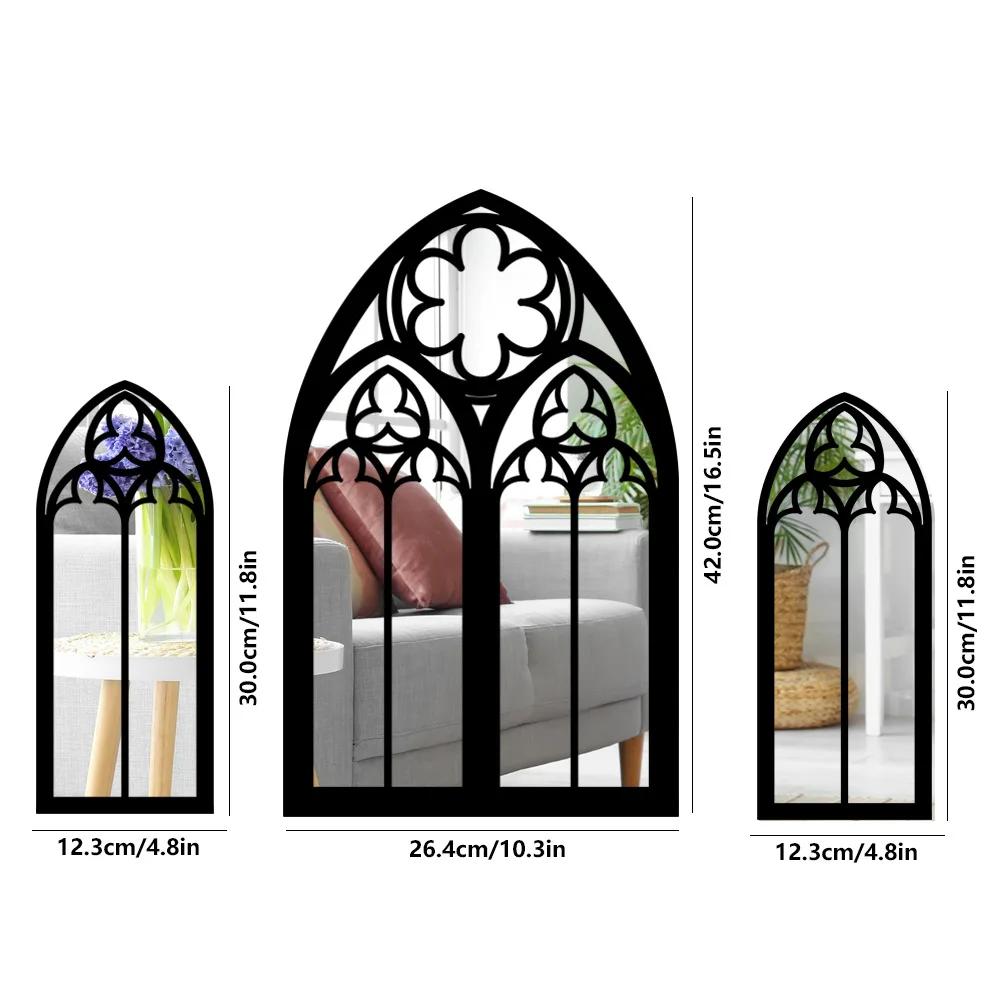 1/3Pcs Gothic Mirrors Wall Decor Spooky Gothic Arched Wall Mirrors Vintage Cathedral Arch Frame Mirror Decorative Goth Mirror
