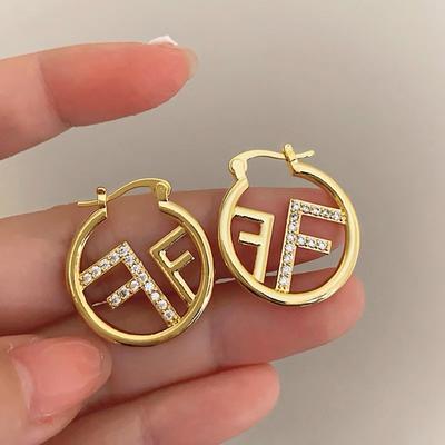 Orecchini a cerchio con lettera F alla moda, cerchi vuoti, accessori per gioielli da festa personalizzati con temperamento color oro