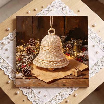 DlY Mini Framed Pearl Painting Kit Beads Christmas Bell Canvas Home Decor Painting