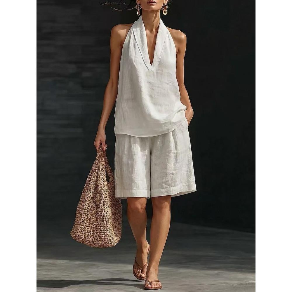 Women Spring Summer Casual Loose Two Piece Outfit Sleeveless Vest & Shorts Set