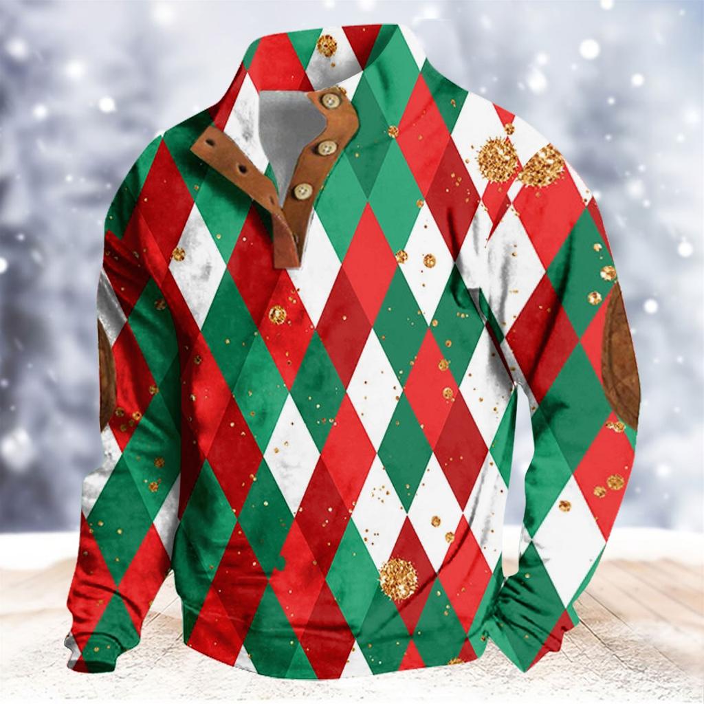 Spring And Autumn Men's Standing Collar Sweatshirt Is Outdoor Casual Christmas Printed Sweaters Tops
