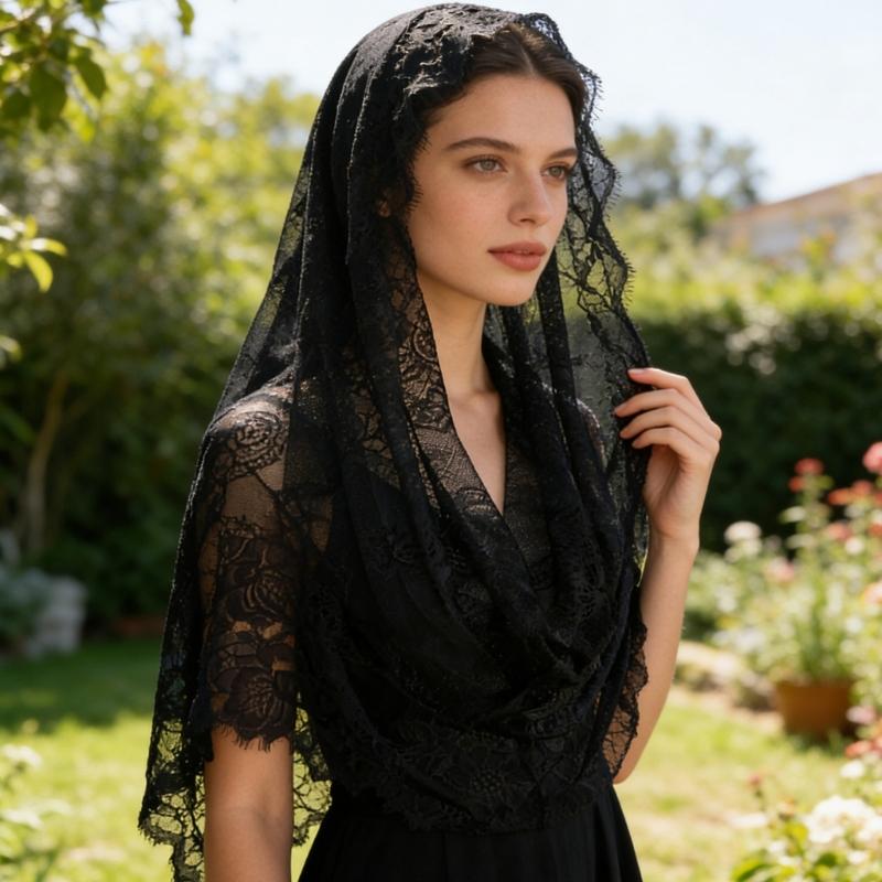 Gothic Bridal Veils Lace Brimmed Wedding Headpiece With Floral Lace For Halloween Bride Ceremony Accessories