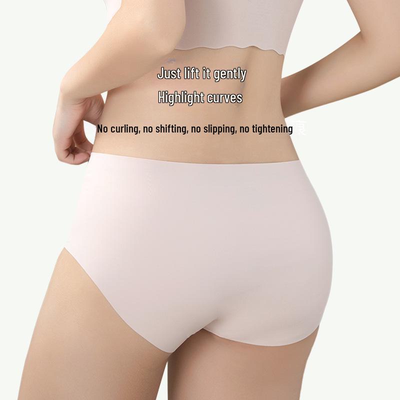 Women's Mid-High Waist Seamless Ice Silk Antibacterial Briefs - Breathable Mulberry Silk Crotch Shorts for Summer