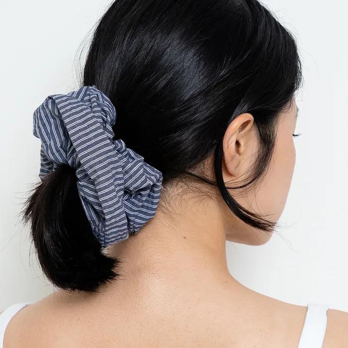 Stripe Shirt Hair Scrunchie - Navy