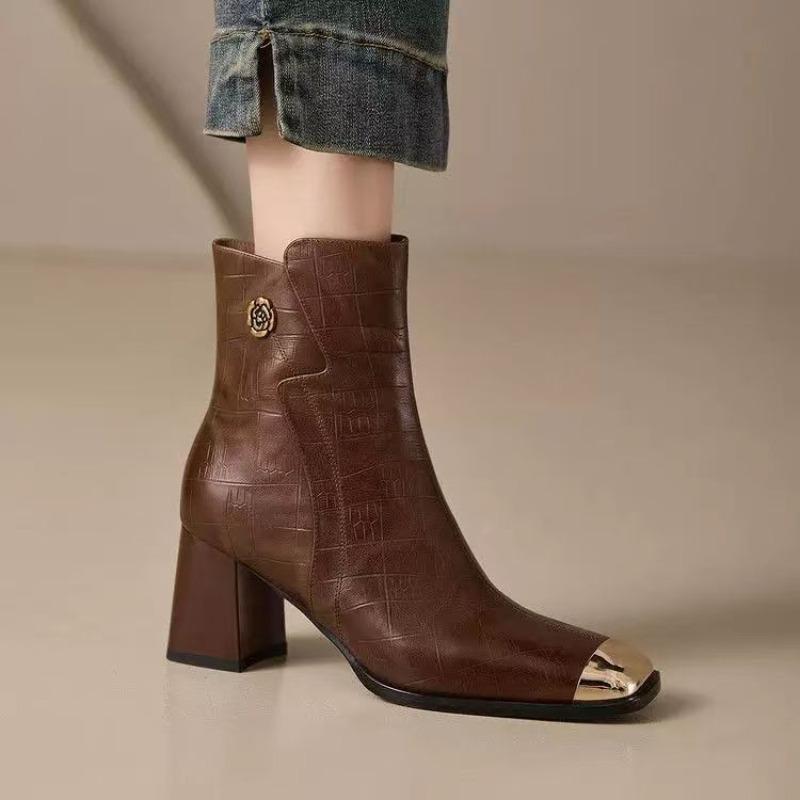 Women's Booties Autumn and Winter Chunky Heel Low Heel French Niche Chelsea Boots Soft Leather High-end Sense