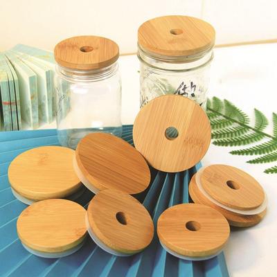 Tapas de Frascos de Bambú y Madera con Anillo de Sellado, Tapas para Latas, Tapones Selladores para Botellas, Cubiertas para Tazas