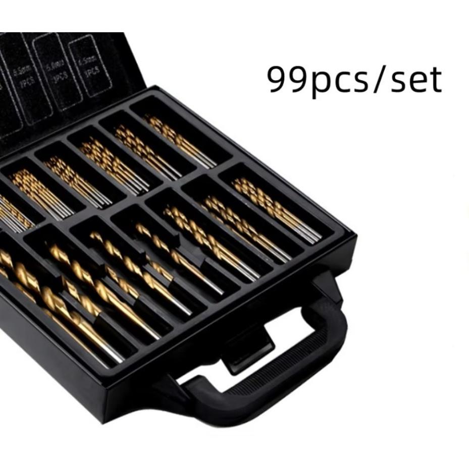 99 Pcs/Set Twist Drill High Speed Steel Titanium-plated Twist Drill Steel Plate Drill Mixed Plastic Boxes