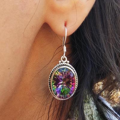 Mystic Topaz Earrings-925 Sterling Silver Earrings-Designer Oval Earrings-Wedding Earring-Gemstone Earrings-Handmade Silver Earrings for Her