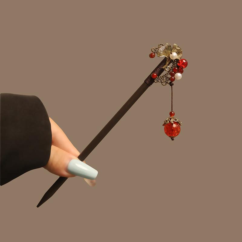 

Chinese Style Wood Hair Stick for Women Girl Retro Tassel Resin Flower Hairpins Hanfu Cheongsam Headwear Hair Accessories