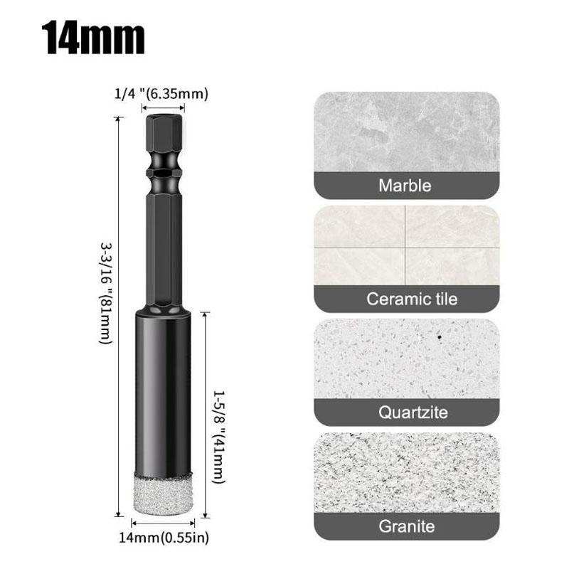 Burghiu diamantat cu coadă hexagonală, biți de găurit brazați în vid uscat, seturi de biți de găurit cu miez, polizor unghiular diamantat, tăietor de faianță, instrumente de ferăstrău cu găuri